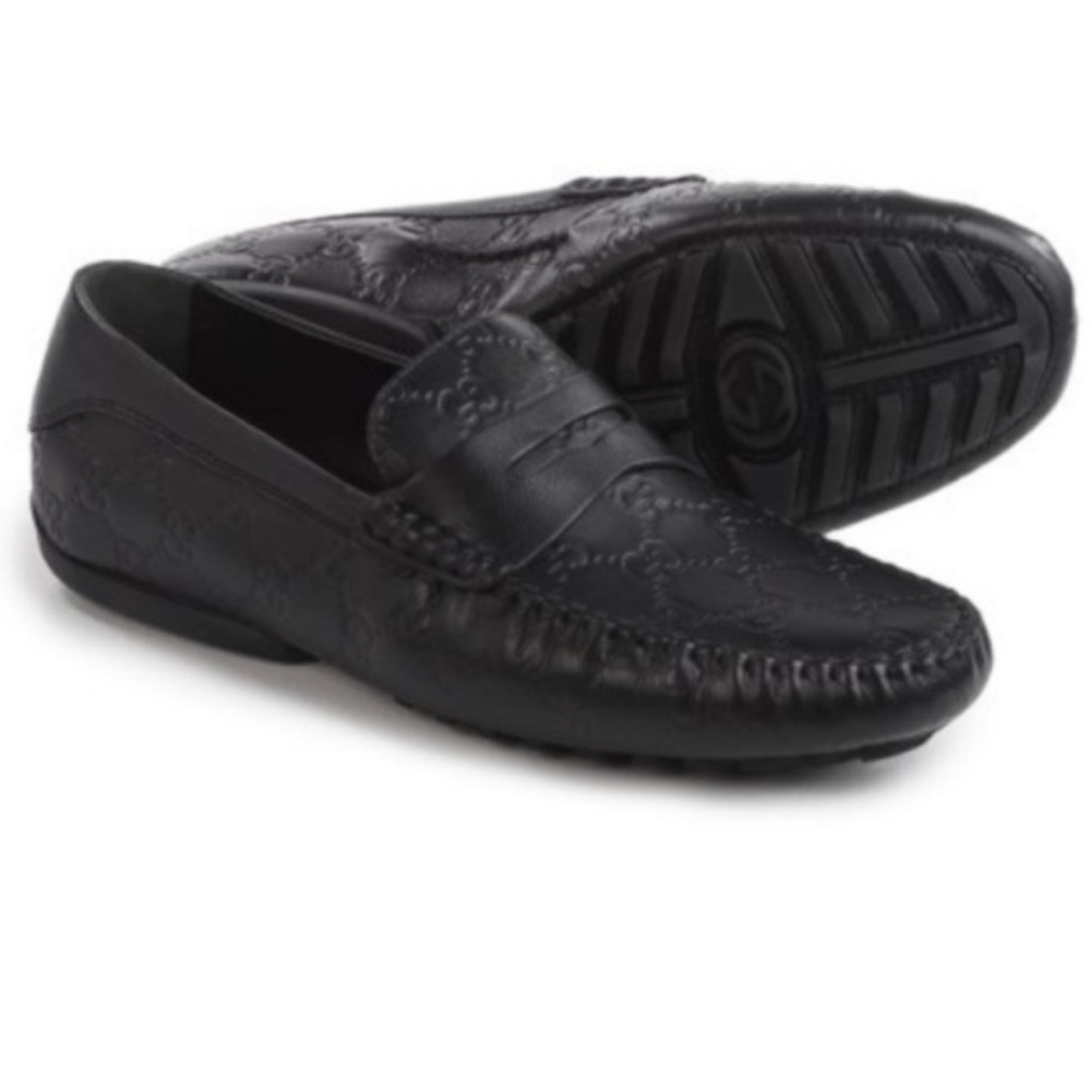 GUCCI Signature Driver Loafers-Guccissima leather, black SIZE 7 1/2 US - Picture 1 of 12